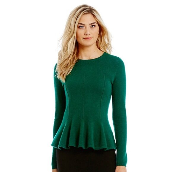 ANTONIO MELANI 100% Cashmere Peplum Hem Sweater Moss Green | S - Picture 1 of 8
